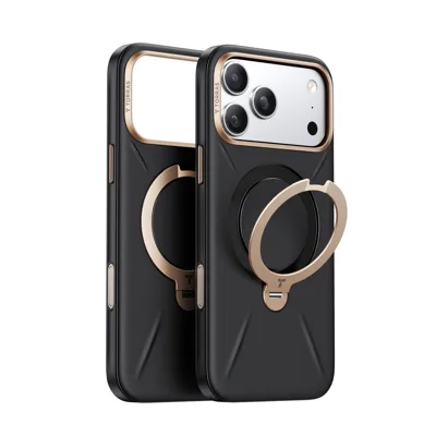 Premium-Leder-Touch-Magnetständer-Hülle für iPhone 17 Pro, Schwarz Handyhülle