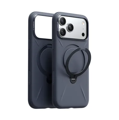 Silikon-Magnethülle mit 360° drehbarem Ständer für iPhone 17 Pro, Marineblau Handyhülle