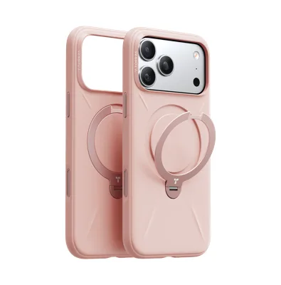 Silikon-Magnethülle mit 360° drehbarem Ständer für iPhone 17 Pro, Rosa Handyhülle