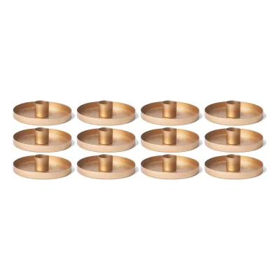 12er-Set Stabkerzenhalter rund Metall Durchmesser 14cm Dekoschale Gold Weihnachtsdekoration Kerzenhalter Adventskranz scandic chic Kerzenteller Tafelkerzen Candle Holder Kerzenpick