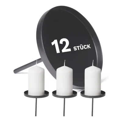 12x Kerzenpick Flach , 8 cm SCHWARZ Kerzenhalter für Adventskranz Kerzenpin Weihnachtskranz