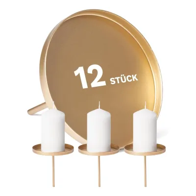 12X Kerzenpick Flach Gold 8cm Durchmesser I Kerzenteller mit Dorn I Adventskerzenhalter Weihnachtsdekoration Kerzenpin I Kerzenstecker für Adventskranz
