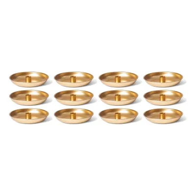 12x Stabkerzenhalter Deko Schale Gold 18cm Tafelkerzen Weihnachtliche Tischdekoration Dekoschale Kerzenständer Adventskranz Kerzenpin Candle Holder scandic chic Kerzenteller Kerzenpick