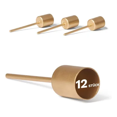 12x Stabkerzenhalter Gold I Kerzenpick 10 x 2 ,5 cm Kerzenpin Adventskranzdekoration I Kerzenstecker für Stabkerzen Kerzenleuchter I Dekoration Weihnachten