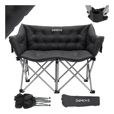 24MOVE® Campingsofa Faltstuhl mit Seitentasche Outdoor Klappstuhl, faltbar max. 300kg, schwarz