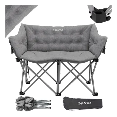 24MOVE® Campingsofa Faltstuhl mit Seitentaschen Outdoor Klappstuhl, faltbar max. 300kg, grau