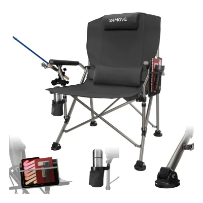 24MOVE® Campingstuhl Anglerstuhl Klappstuhl faltbar Camping inkl. Tragetasche, bis 150kg belastbar, schwarz