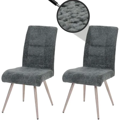 2er-Set Esszimmerstuhl MCW-G55, Küchenstuhl Lehnstuhl, Edelstahl gebürstet Stoff/Textil Chenille ~ blau-grün