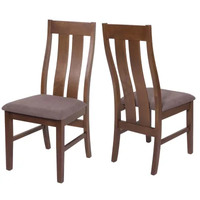 2er-Set Esszimmerstuhl MCW-M58, Küchenstuhl Lehnstuhl Stuhl, Stoff/Textil Massiv-Holz ~ dunkles Gestell, taupe