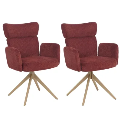 2er-Set Esszimmerstuhl MCW-N11, Stuhl, drehbar Auto-Return Stoff Bouclé 350g/m² ~ bordeaux, Beine Holz-Optik