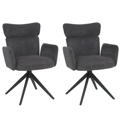 2er-Set Esszimmerstuhl MCW-N11, Stuhl, drehbar Auto-Return Stoff Bouclé 350g/m² ~ dunkelgrau, Beine dunkelgrau