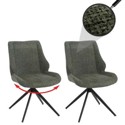 2er-Set Esszimmerstuhl MCW-O48, Küchenstuhl, drehbar Auto-Return, Stoff/Textil Chenille (320g/m²) ~ grün