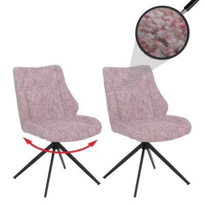 2er-Set Esszimmerstuhl MCW-O48, Küchenstuhl, drehbar Auto-Return, Stoff/Textil Chenille (410g/m²) ~ rosa