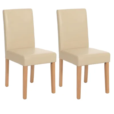 2er-Set Esszimmerstuhl Stuhl Küchenstuhl Littau ~ Kunstleder, creme, helle Beine
