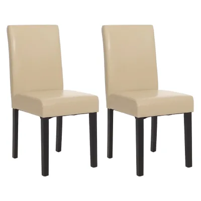 2er-Set Esszimmerstuhl Stuhl Küchenstuhl Littau ~ Leder, creme, dunkle Beine
