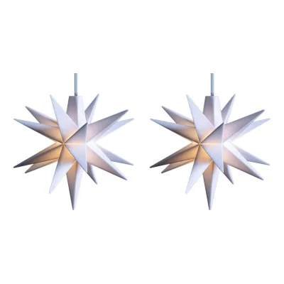 2er SPARSET LED Dekosterne Klein 8cm WEISS mit Batteriefach für 3 AA Batterien 6h Timerfunktion (1,5m Kabel) Weihnachtsdeko Fenster beleuchtet 3D Stern 18 Zackig Leuchtstern LED Mini Kinder