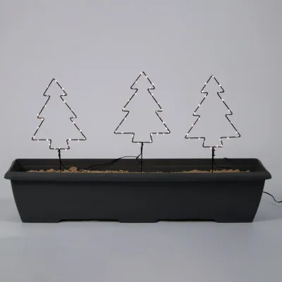 3er Set LED Bäume, 75 LEDs, schwarz, Metall