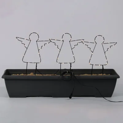 3er-Set LED Engel, 75 LEDs, schwarz, Metall