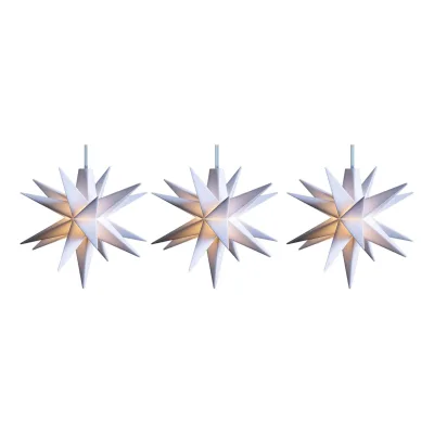 3x LED Dekosterne Klein 8cm WEISS mit Batteriefach für 3 AA Batterien 6h Timerfunktion (1,5m Kabel) Weihnachtsdeko Kinderzimmer Batterie 3D Stern 18 Zackig Leuchtstern LED Mini Lichterkette