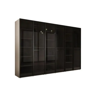 3XE Living Kleiderschrank, Platin, Schwarz 300x200x51 cm