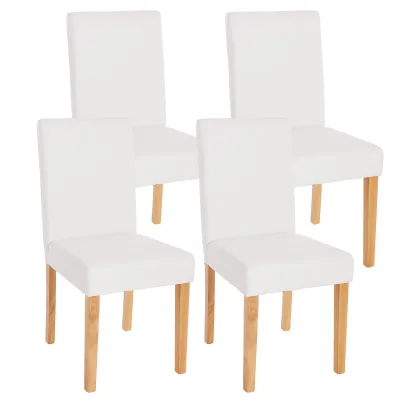 4er-Set Esszimmerstuhl Stuhl Küchenstuhl Littau ~ Kunstleder, weiß matt, helle Beine