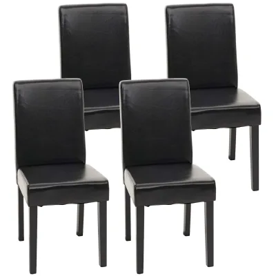 4er-Set Esszimmerstuhl Stuhl Küchenstuhl Littau ~ Leder, schwarz dunkle Beine