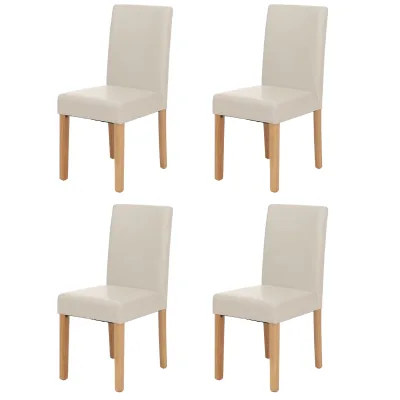 4er-Set Esszimmerstuhl Stuhl Küchenstuhl Littau ~ Leder, weiß helle Beine