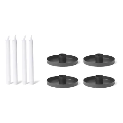 4er-Set Kerzenhalter 6cm Metall SCHWARZ LED Tafelkerze Stabkerze Premium Echtwachskerze flammenlos batteriebetrieben Adventskranz weihnachtliche Tischdekoration scandic chic Stabkerzenhalter