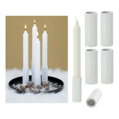 4X Kerzenständer magnetisch 2 ,8x5cm Weiss Kerzenpick Wohnzimmerdekoration Kerzenhalter Stabkerzen Magnet Tafelkerzen weihnachtliche Tischdekoration Adventskranz Candle Holder
