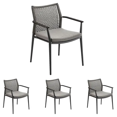 4x Solpuri VERA Stapelsessel, inkl. Sitzpolster - Aluminium anthrazit / String Flex anthrazit / Bombay anthrazit