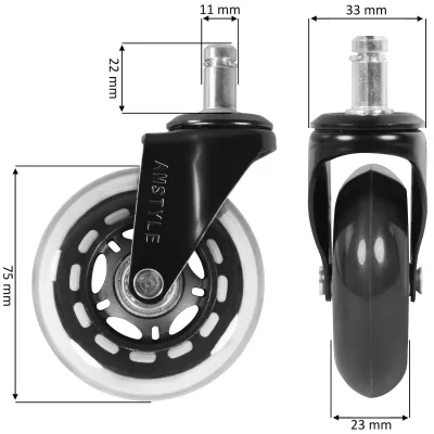 5er-Set Bürostuhlrollen Ø 75mm Drehstuhlrollen Hartboden Gummi Hartbodenrollen