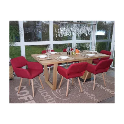 6er-Set Esszimmerstuhl MCW-A50 II, Stuhl Küchenstuhl, Retro 50er Jahre Design ~ Textil, purpurrot, helle Beine