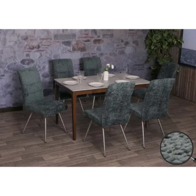 6er-Set Esszimmerstuhl MCW-G55, Küchenstuhl Lehnstuhl, Edelstahl gebürstet Stoff/Textil Chenille ~ blau-grün