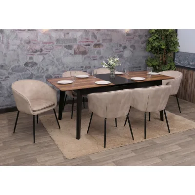 6er-Set Esszimmerstuhl MCW-O28, Küchenstuhl Polsterstuhl Stuhl, Stoff/Textil (340g/m²) Metall ~ taupe