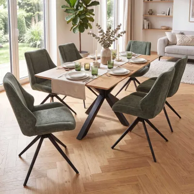 6er-Set Esszimmerstuhl MCW-O48, Küchenstuhl, drehbar Auto-Return, Stoff/Textil Chenille (320g/m²) ~ grün