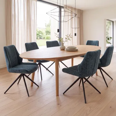 6er-Set Esszimmerstuhl MCW-O48, Küchenstuhl, drehbar Auto-Return, Stoff/Textil Chenille (410g/m²) ~ dunkelgrün