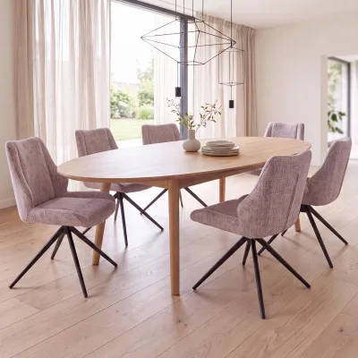 6er-Set Esszimmerstuhl MCW-O48, Küchenstuhl, drehbar Auto-Return, Stoff/Textil Chenille (410g/m²) ~ rosa