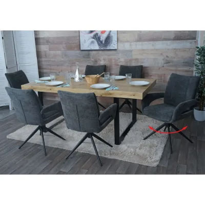 6er-Set Esszimmerstuhl MCW-O78, Küchenstuhl, drehbar Auto-Return, Stoff/Textil Chenille (310g/m²) ~ dunkelgrau