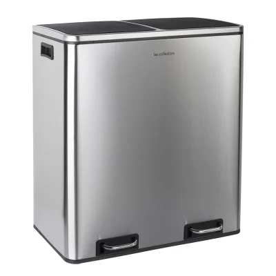 Les Collectors Küchen-Recycling-Behälter, N°904 / 60L / 2x30L / Mülltrennung / Edelstahl / Silber