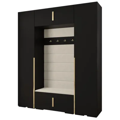 Abiks Möbel Garderoben-Set Schwarz, Beige, Gold 200x236.7x47 cm