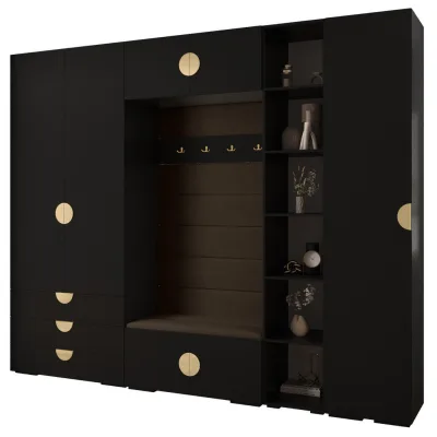 Abiks Möbel Garderoben-Set Schwarz, Braun, Gold 290x236.7x47 cm