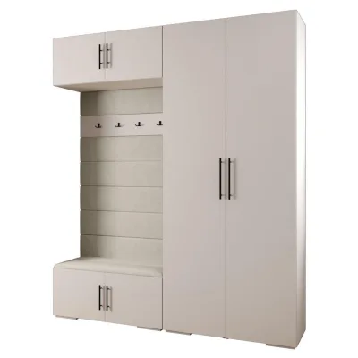 Abiks Möbel Garderoben-Set Weiß, Beige, Schwarz 200x236.7x47 cm