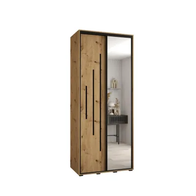 Abiks Möbel Schwebetürenschrank Eiche Artisan, Eiche Artisan, Schwarz 100x235x45 cm