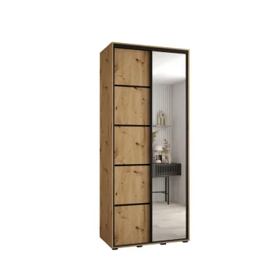 Abiks Möbel Schwebetürenschrank Eiche Artisan, Eiche Artisan, Schwarz 120x235x45 cm