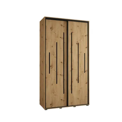 Abiks Möbel Schwebetürenschrank Eiche Artisan, Eiche Artisan, Schwarz 140x235x45 cm
