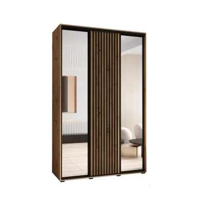 Abiks Möbel Schwebetürenschrank Eiche Artisan, Eiche Artisan, Schwarz 160x205.2x60 cm