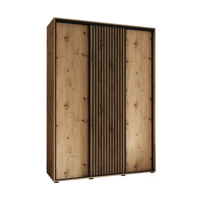 Abiks Möbel Schwebetürenschrank Eiche Artisan, Eiche Artisan, Schwarz 180x235x45 cm