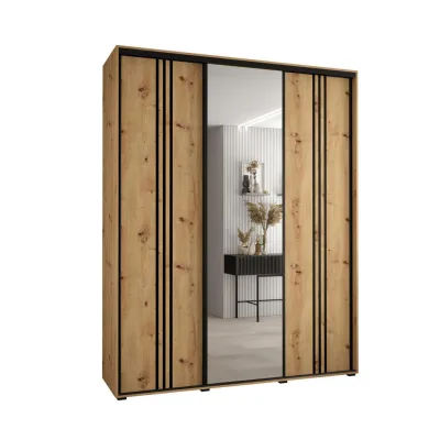 Abiks Möbel Schwebetürenschrank Eiche Artisan, Eiche Artisan, Schwarz 190x235x60 cm