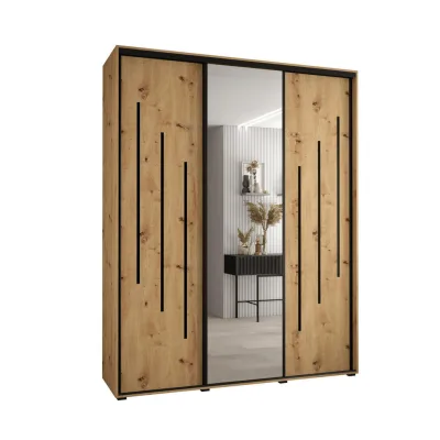 Abiks Möbel Schwebetürenschrank Eiche Artisan, Eiche Artisan, Schwarz 200x235x60 cm