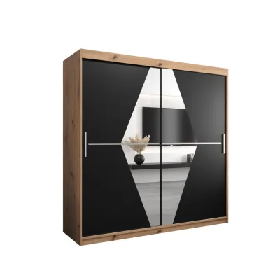 Abiks Möbel Schwebetürenschrank Eiche Artisan, Schwarz 200x200x62 cm